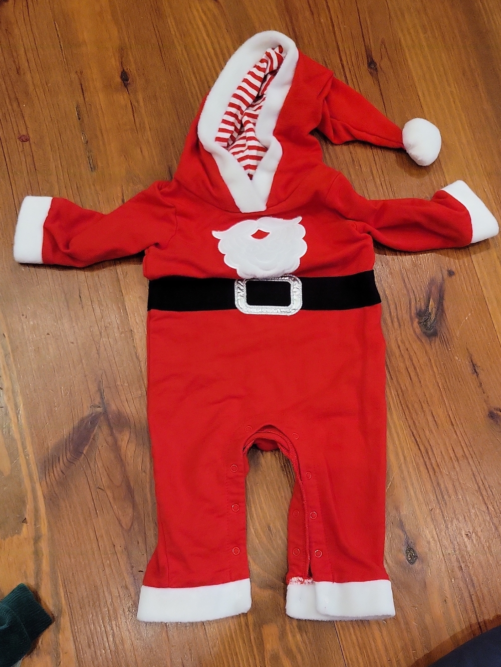 Cat & Jack Red Santa Hooded One-Piece Romper